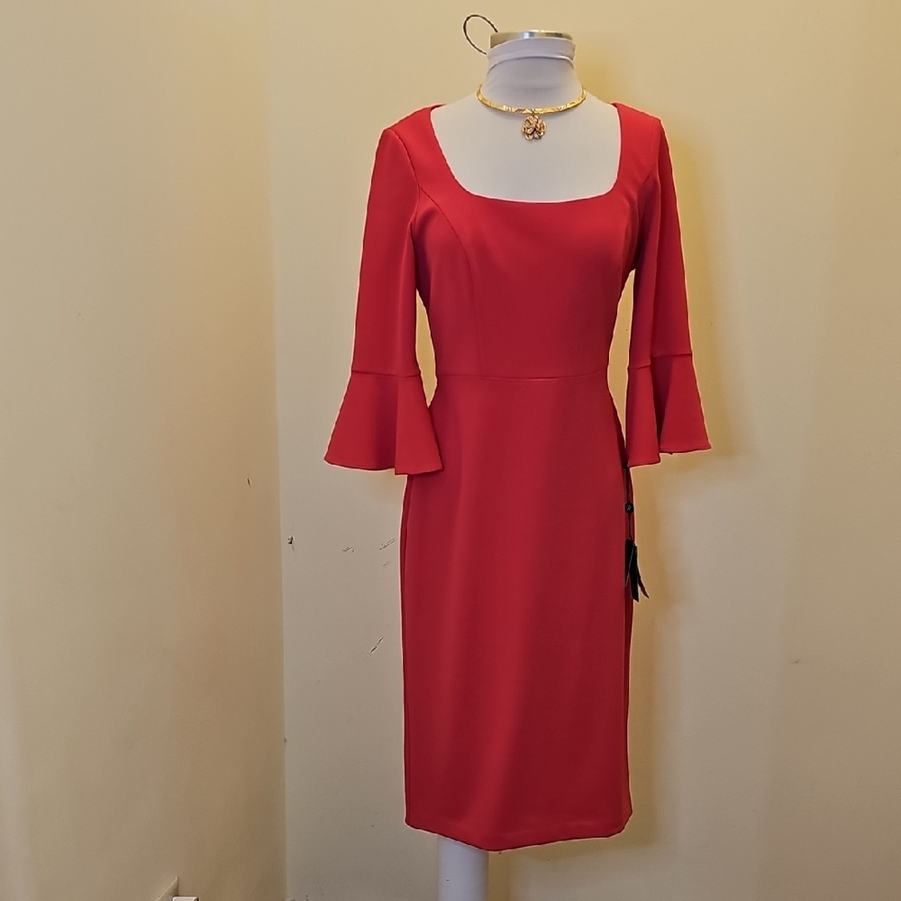 Adrianna Papell Red Long Sleeve Dress